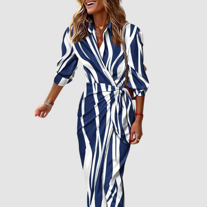Xandria | Collared Tie Front Midi Dress