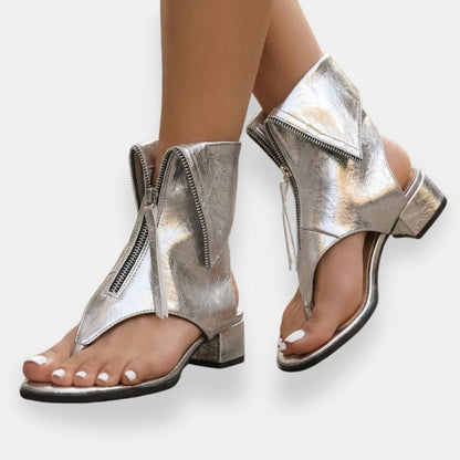Xavelle | Zip Front Open Toe Block Heel Sandals