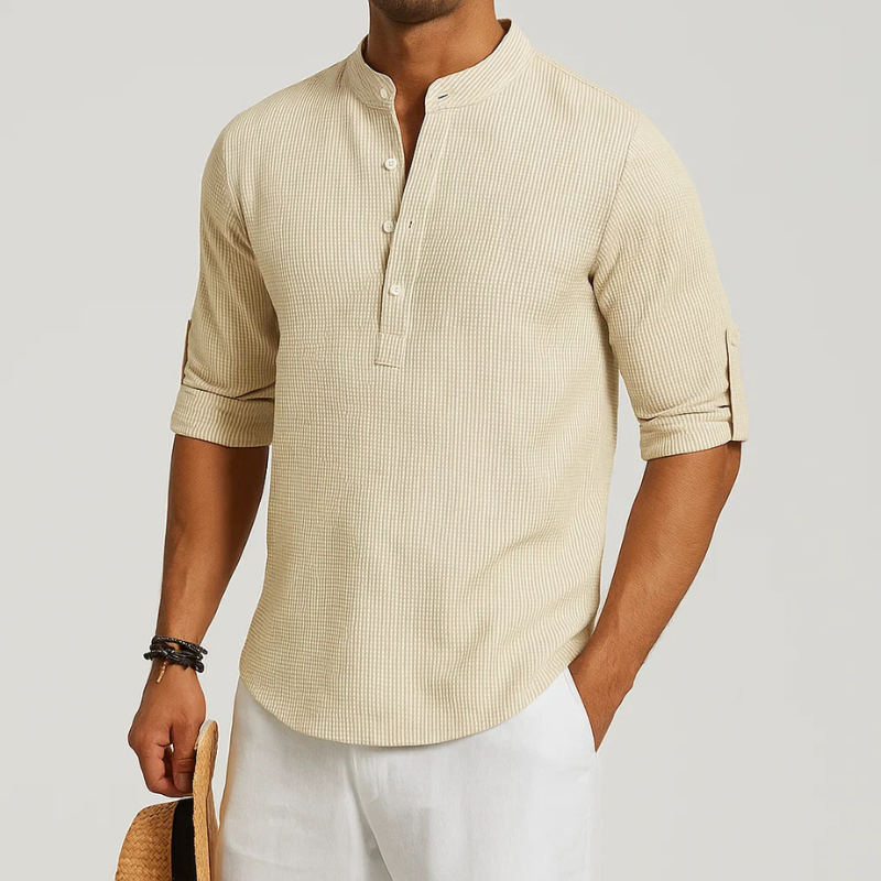 Ethan | Striped Mandarin Collar Casual Shirt