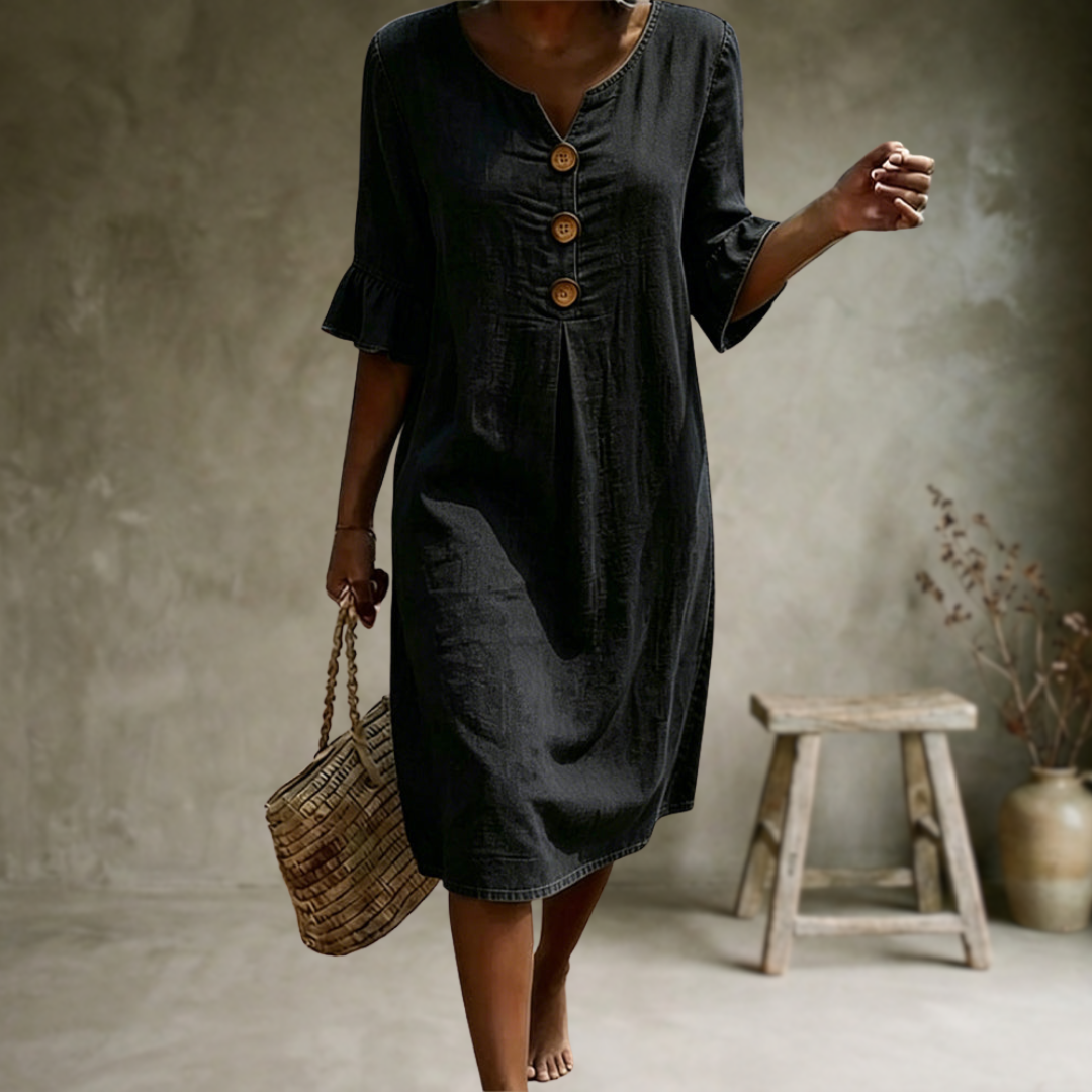 Calviera | Button Detail Denim Midi Dress
