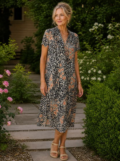 Rosalind | Botanical Print Short Sleeve Dress