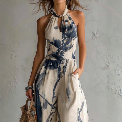 Arabella | Floral Print Halter Wide Leg Jumpsuit