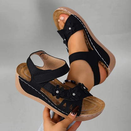 Sorienne | Adjustable Floral Wedge Sandals