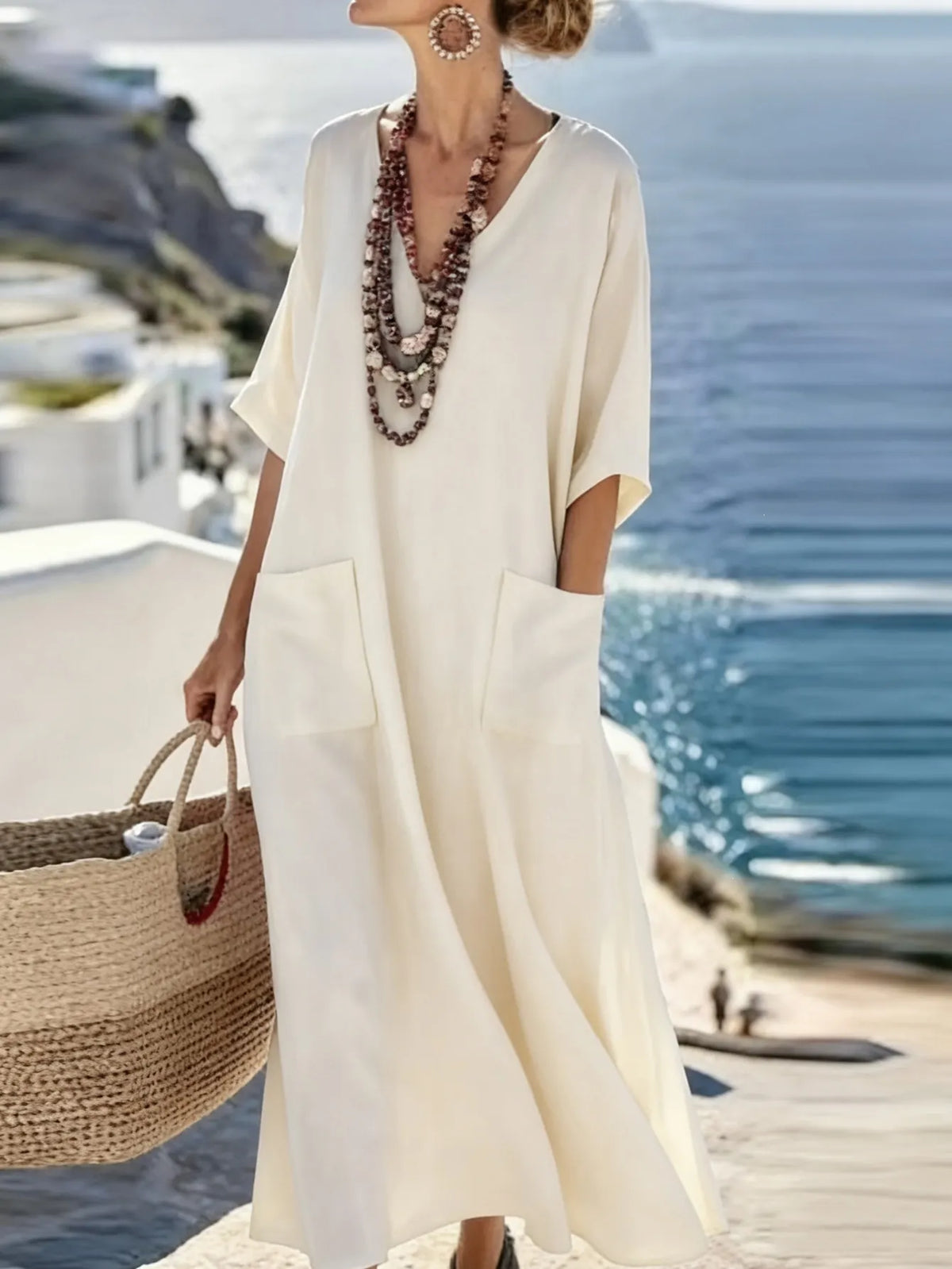 Avenique | Oversized Linen Blend Maxi Dress