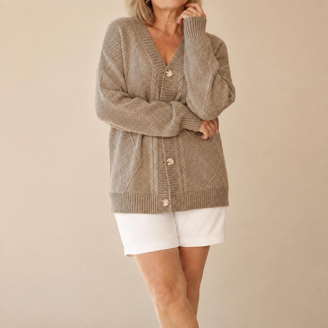 Bellamyra | Soft Cable Knit Button Cardigan