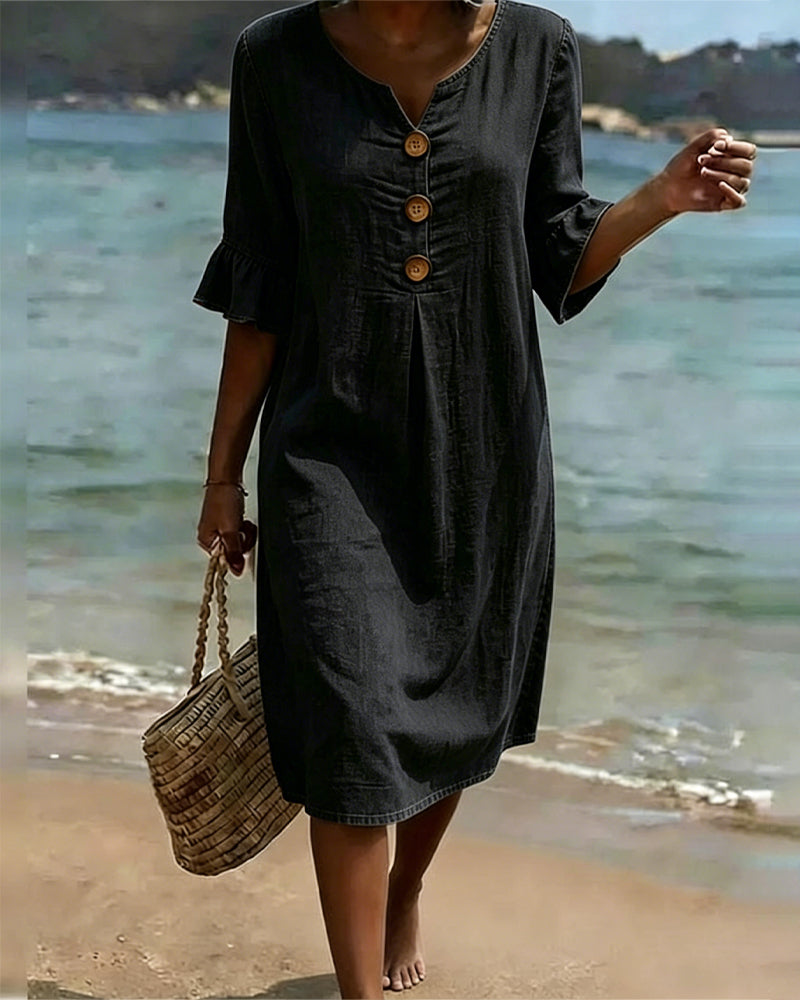 Calviera | Button Detail Denim Midi Dress