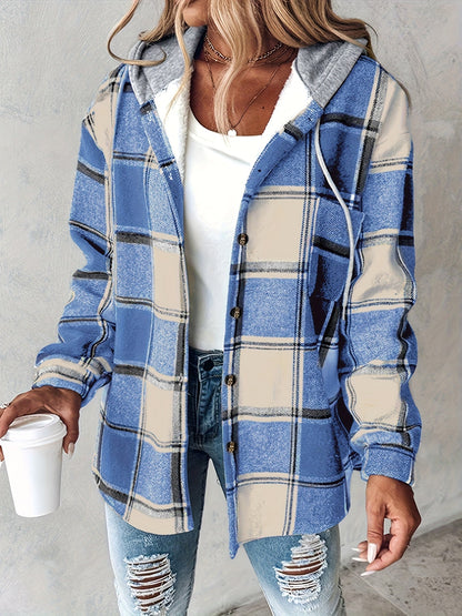 Ruelle | Cozy Plaid Button Hooded Jacket