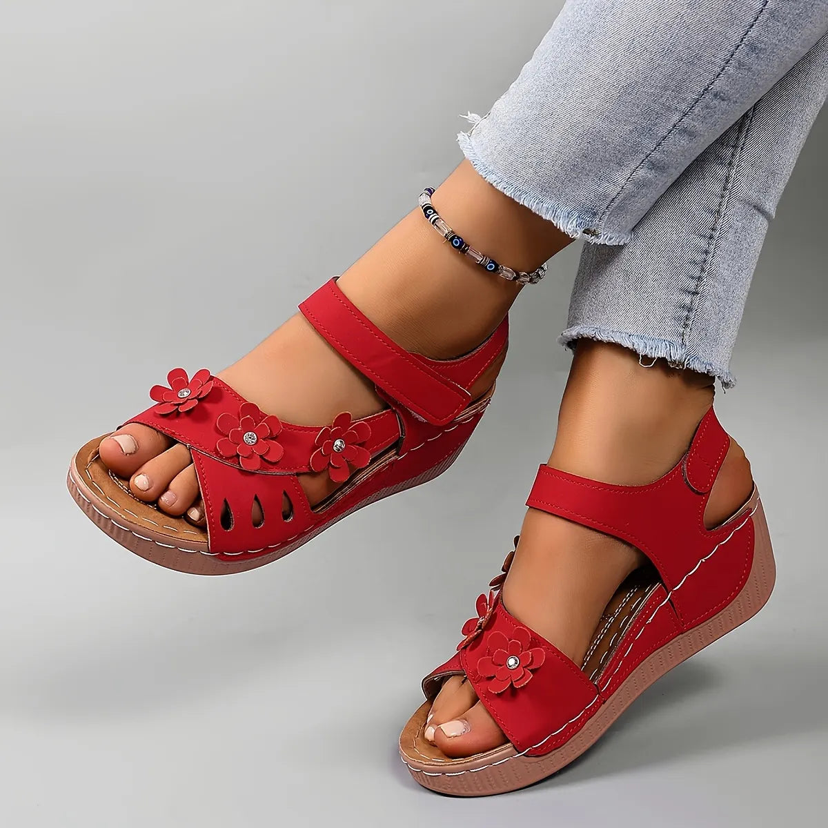 Sorienne | Adjustable Floral Wedge Sandals