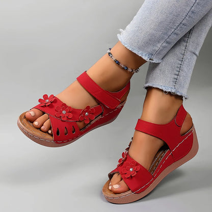 Sorienne | Adjustable Floral Wedge Sandals