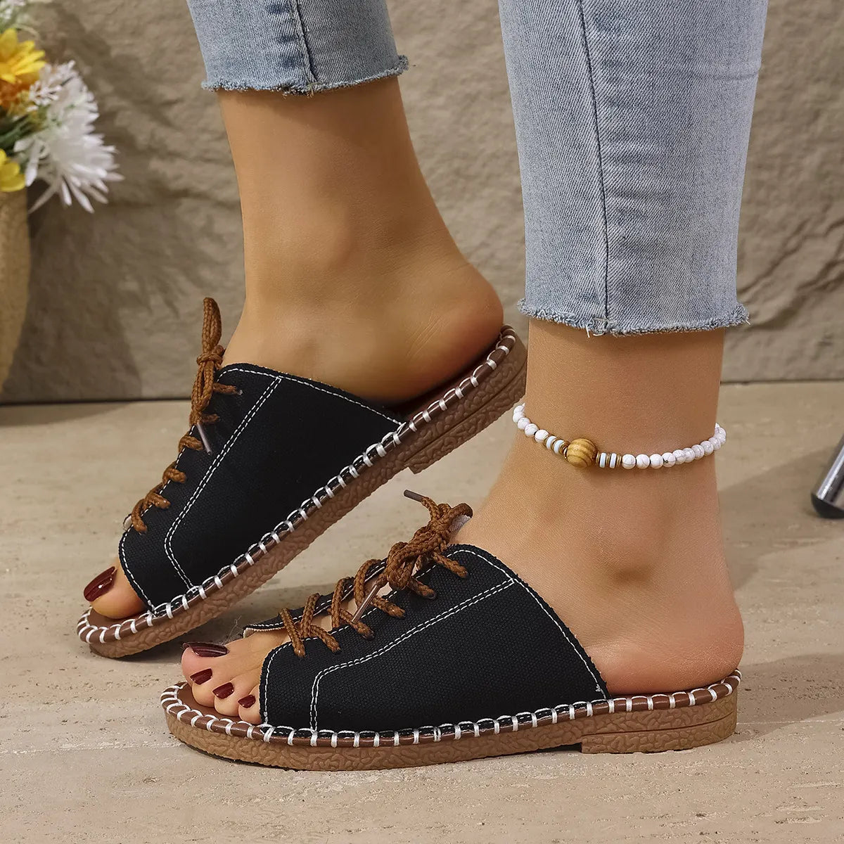 Damarie | Lace Up Canvas Comfort Sandals