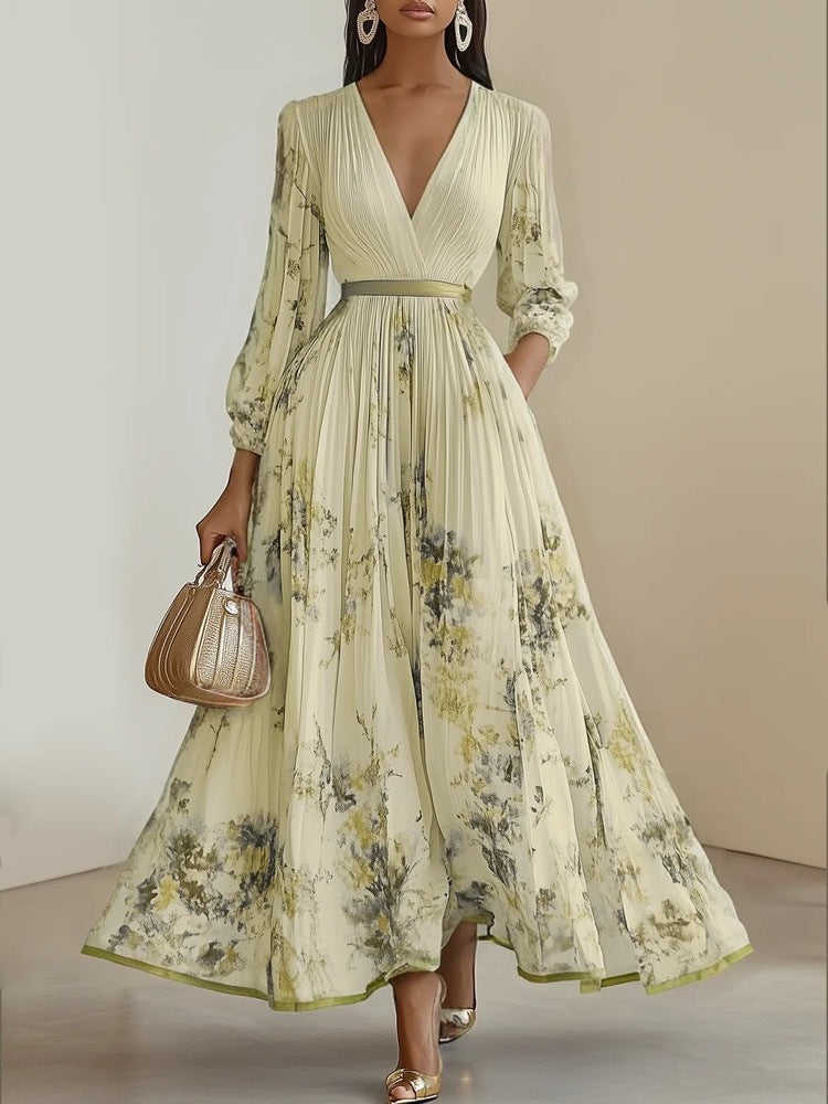 Evelisse | Watercolor Pleated Midi Dress