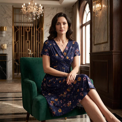 Celestria | Graceful Floral Pocket Midi Dress