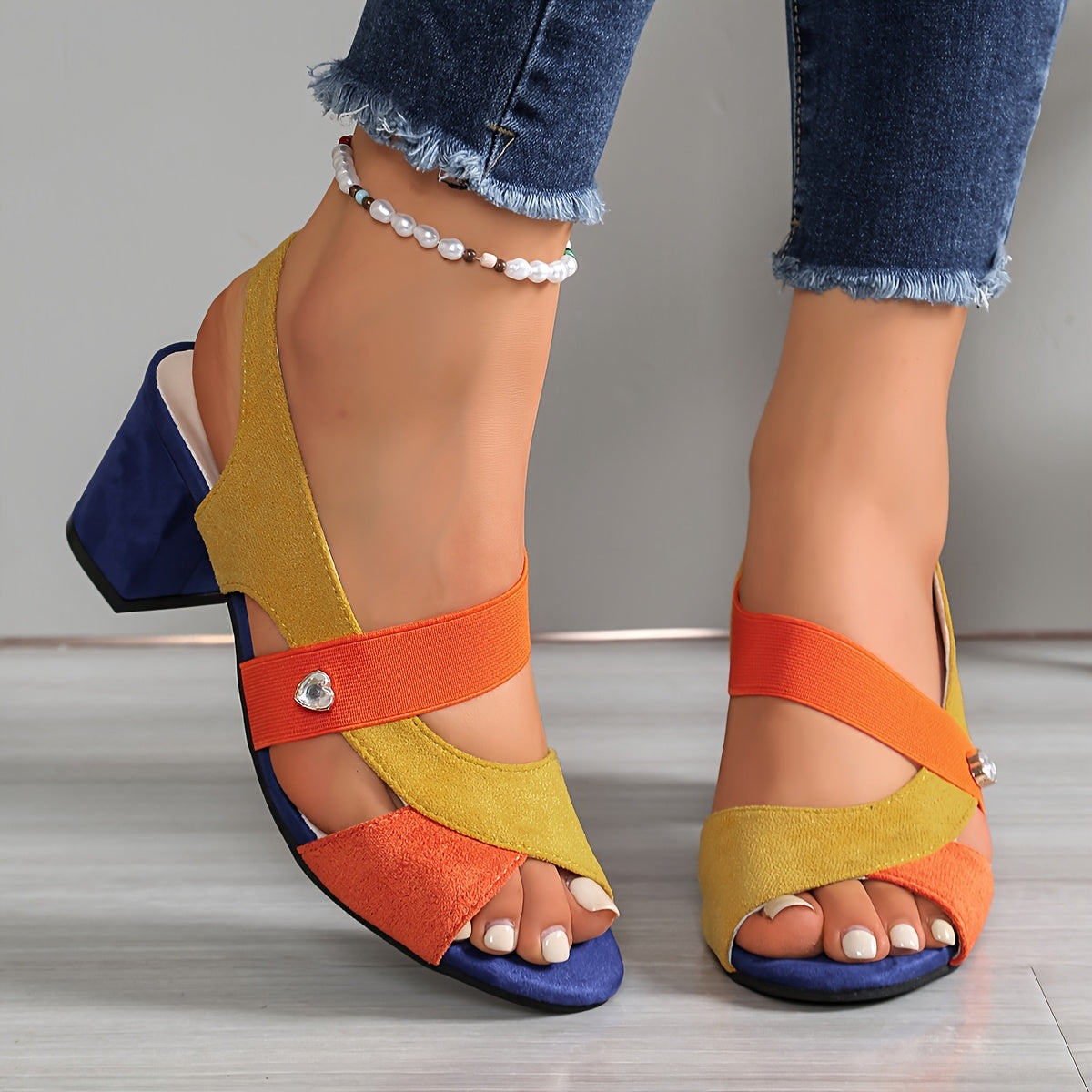 Hesper | Elastic Slingback Block Heel Sandals