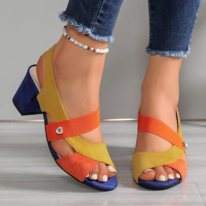 Hesper | Elastic Slingback Block Heel Sandals