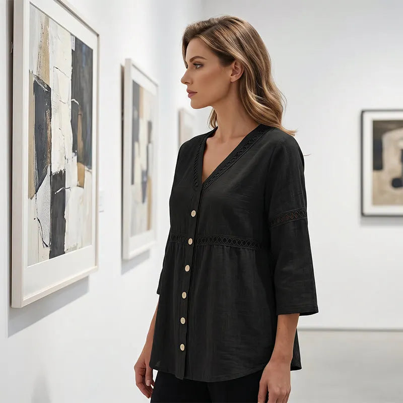 Gwendolyn | Textured V Neck Casual Blouse