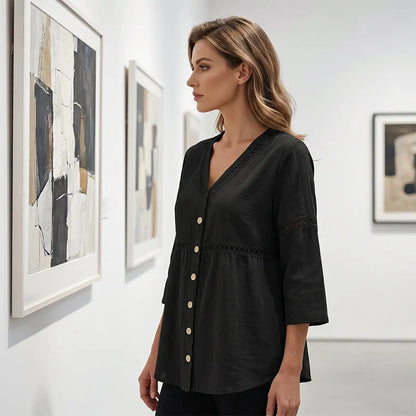 Gwendolyn | Textured V Neck Casual Blouse