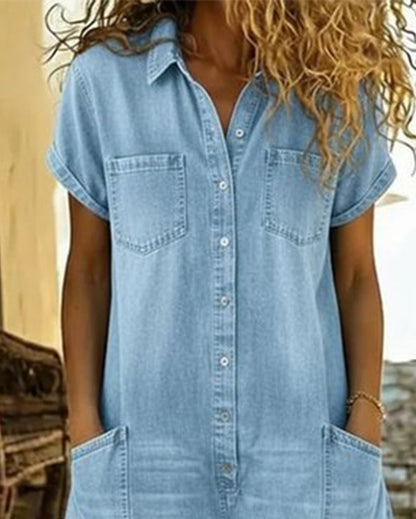 Calvessia | Rolled Sleeve Denim Utility Romper