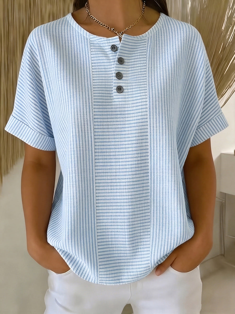 Zephora | Striped Button Detail Casual Blouse