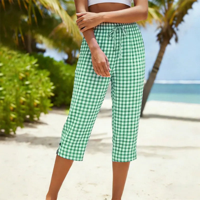 Aubriette | Gingham Drawstring Capri Trousers