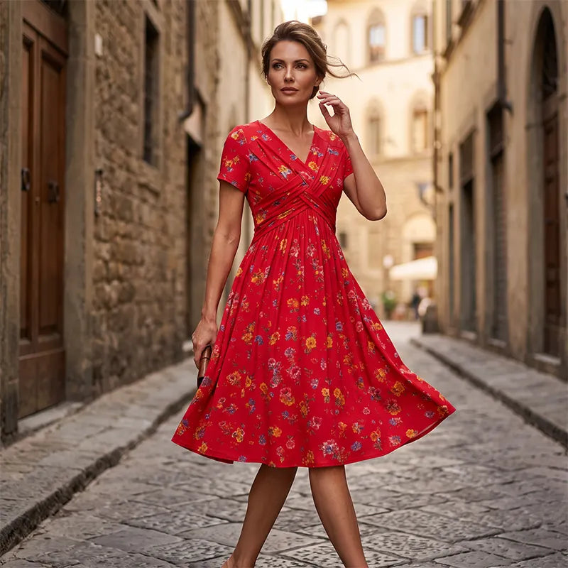 Celestria | Graceful Floral Pocket Midi Dress