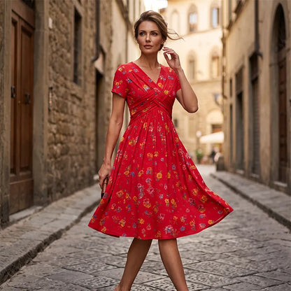 Celestria | Graceful Floral Pocket Midi Dress