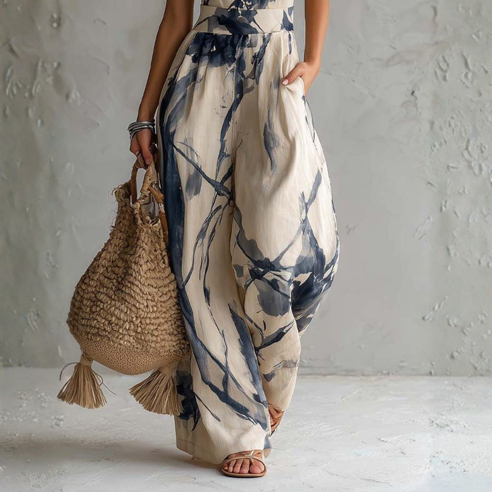 Arabella | Floral Print Halter Wide Leg Jumpsuit