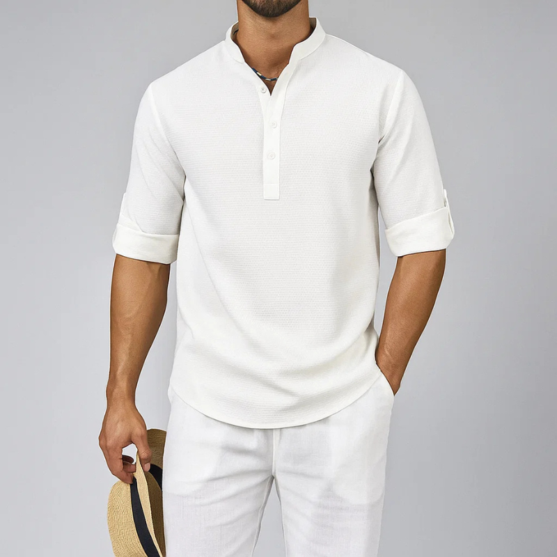 Ethan | Striped Mandarin Collar Casual Shirt