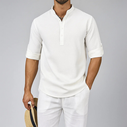 Ethan | Striped Mandarin Collar Casual Shirt