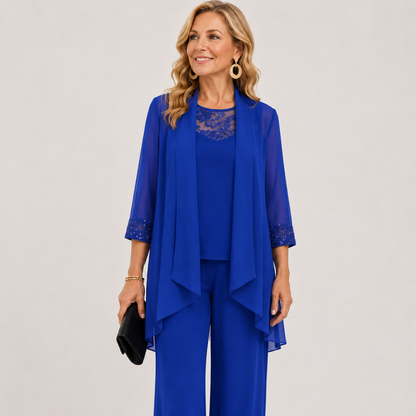 Alverra | Lace Detail Three Piece Pantsuit