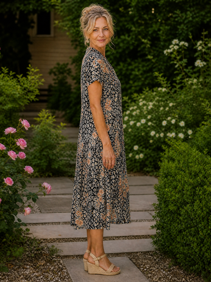Rosalind | Botanical Print Short Sleeve Dress