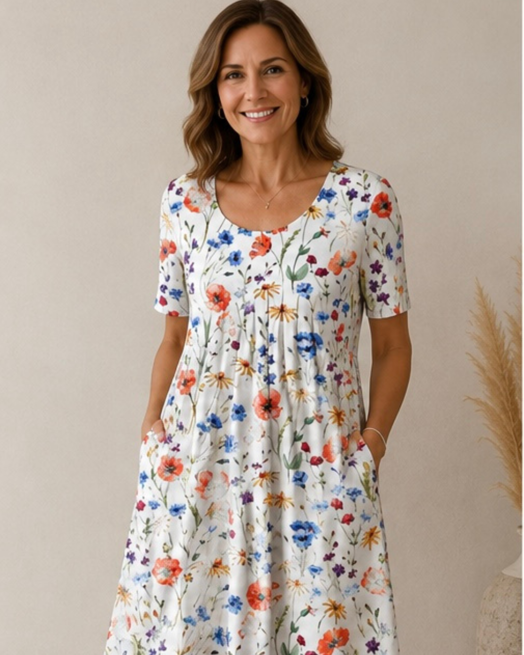 Delavie | Bloom Print Pocket Midi Dress