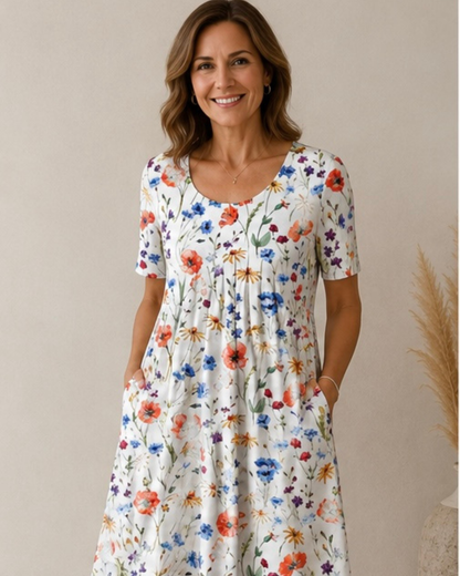 Delavie | Bloom Print Pocket Midi Dress