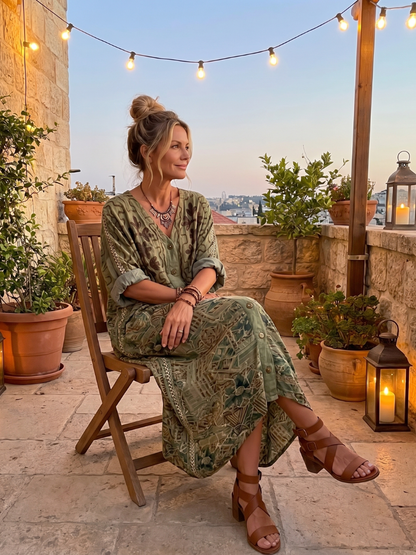 Elysara | Printed Button Front Lounge Dress