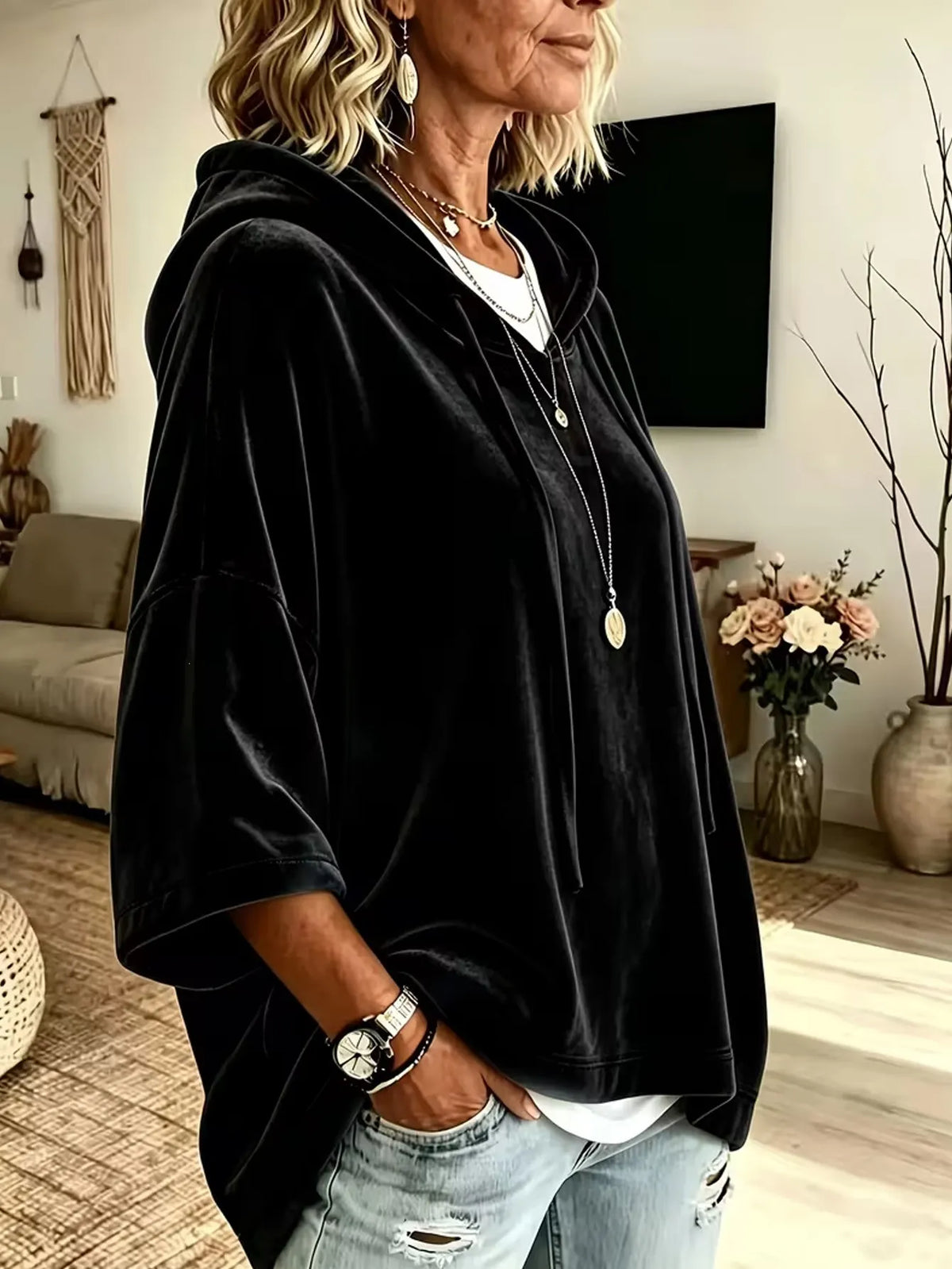 Ismeria | Cozy Velvet Hooded Top