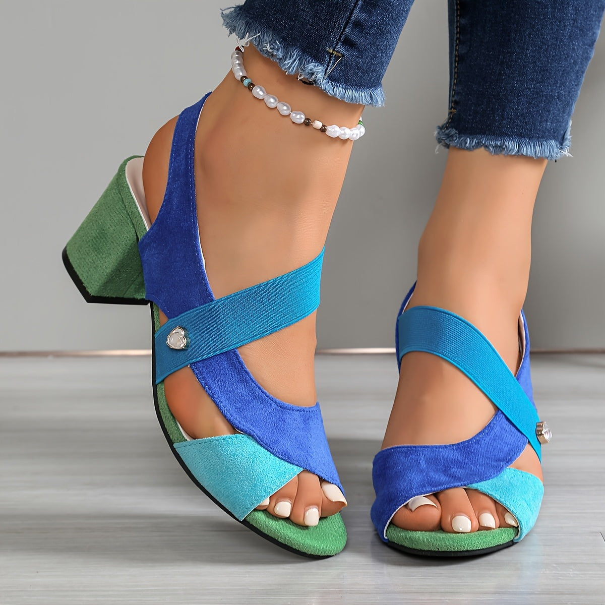 Hesper | Elastic Slingback Block Heel Sandals
