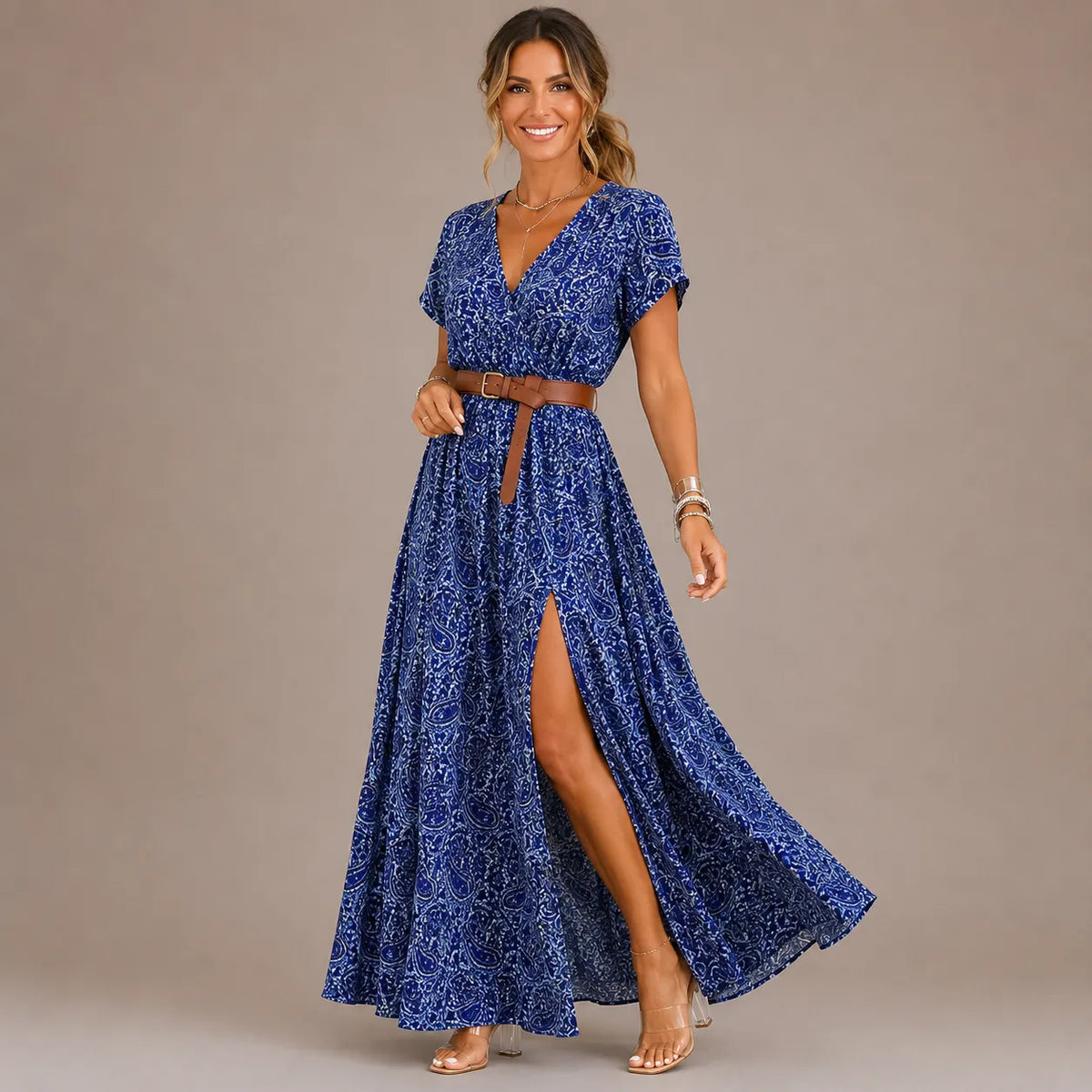 Paisleigh | Belted Paisley Maxi Dress