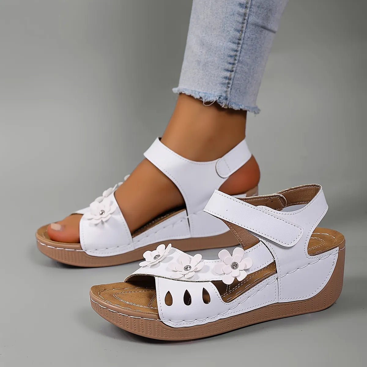 Sorienne | Adjustable Floral Wedge Sandals