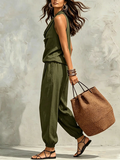Nerine | Draped Halter Harem Jumpsuit