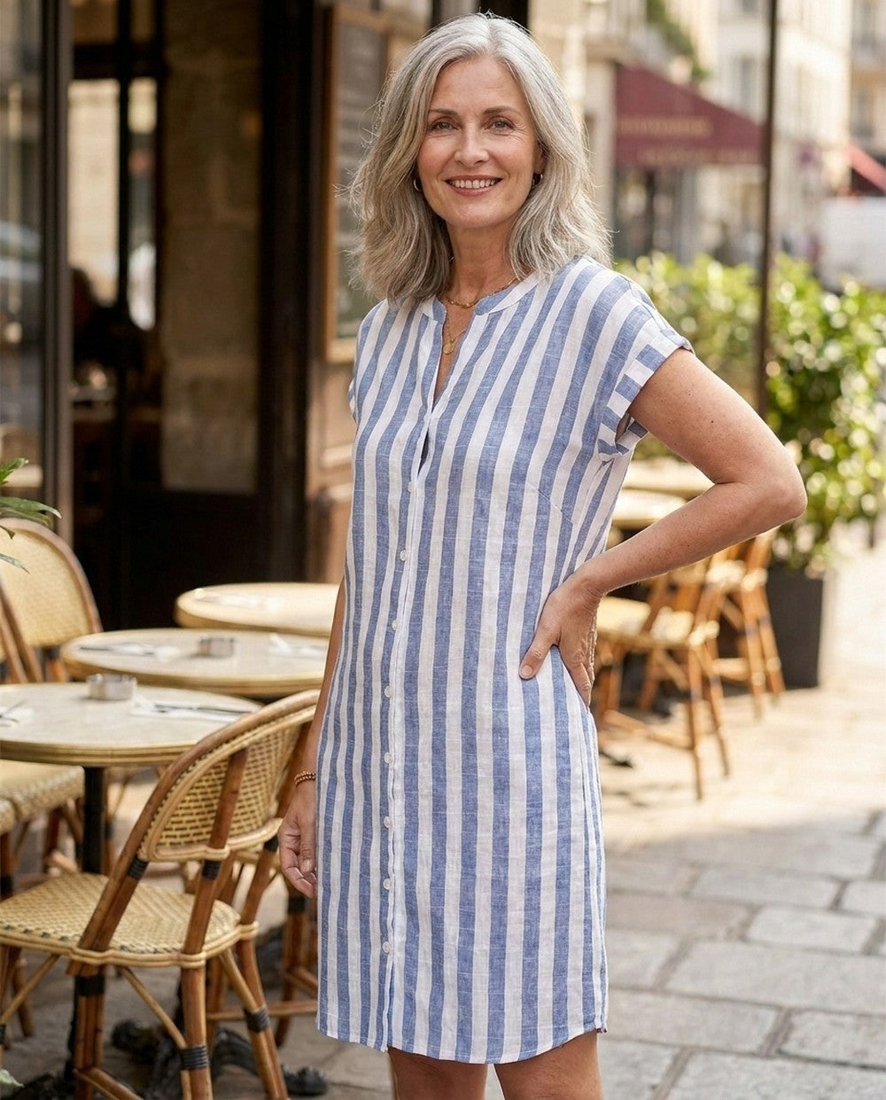 Quillan | Striped Button Front Shirt Dress