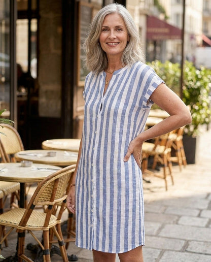 Quillan | Striped Button Front Shirt Dress
