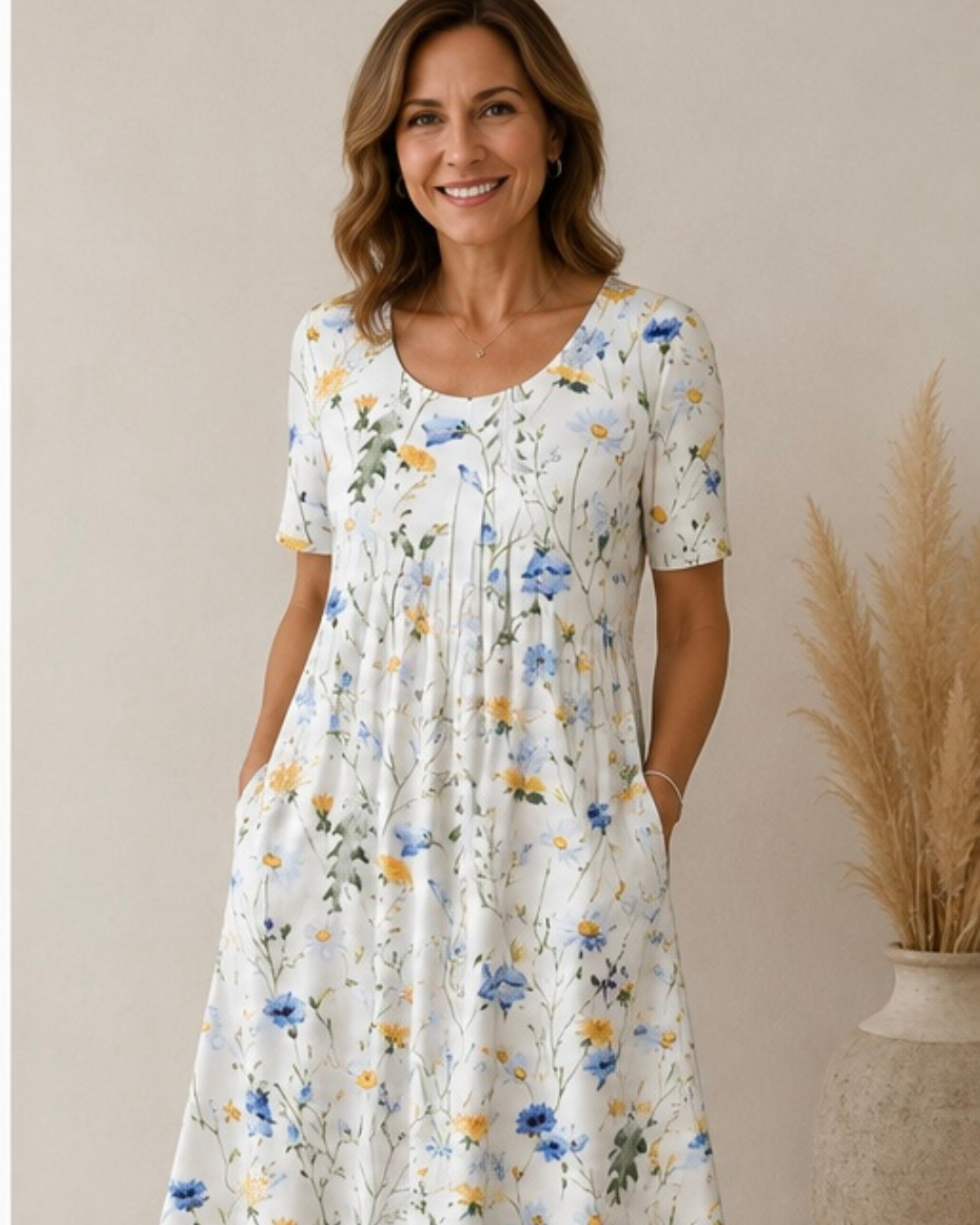 Delavie | Bloom Print Pocket Midi Dress
