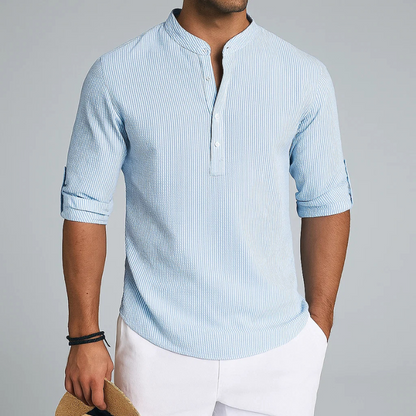 Ethan | Striped Mandarin Collar Casual Shirt