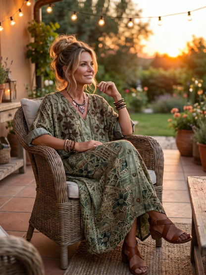 Elysara | Printed Button Front Lounge Dress