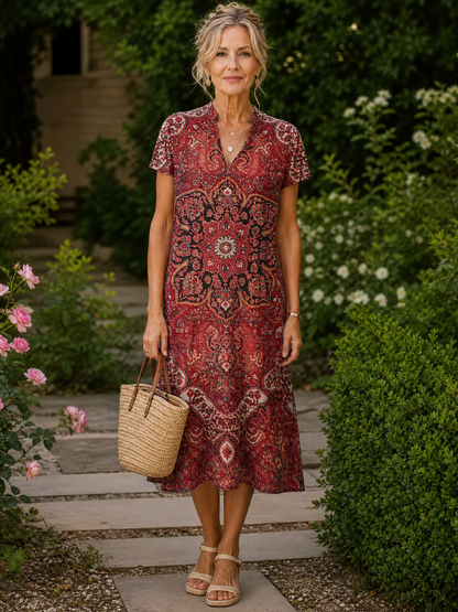 Rosalind | Botanical Print Short Sleeve Dress