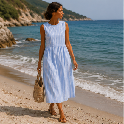 Isolde | Sleeveless Stripe Midi Dress