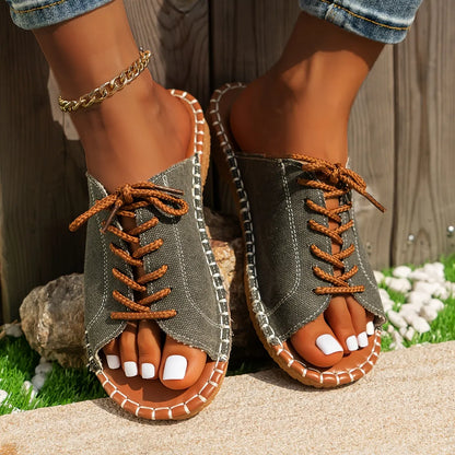 Damarie | Lace Up Canvas Comfort Sandals