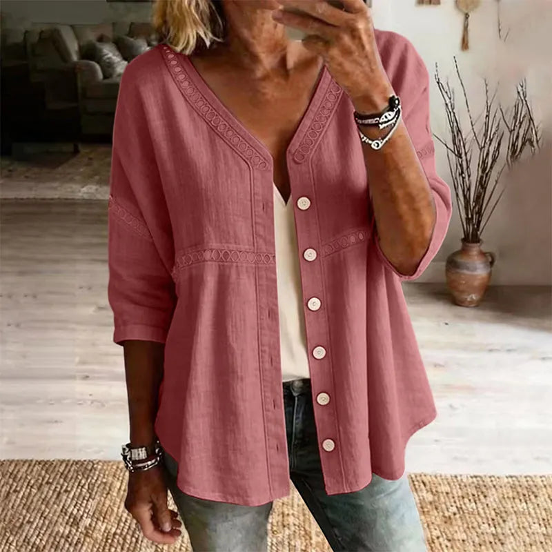 Gwendolyn | Textured V Neck Casual Blouse