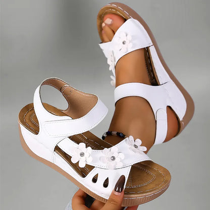 Sorienne | Adjustable Floral Wedge Sandals