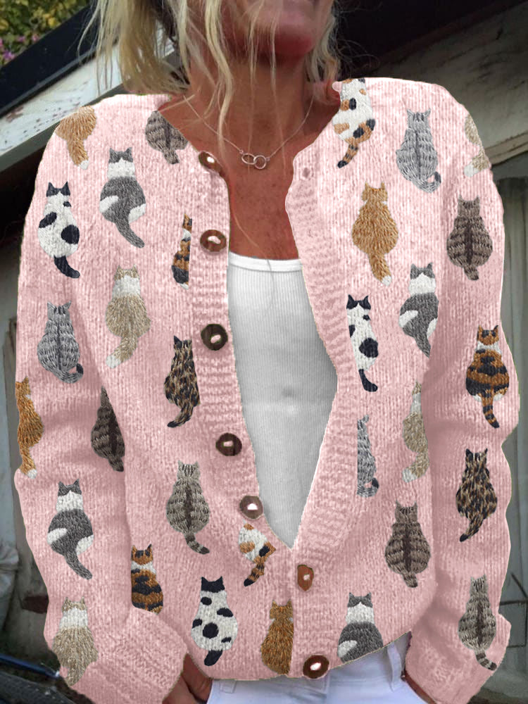 Zyrelisse | Casual Long Sleeve Cat Knit Cardigan