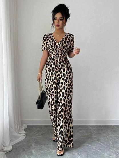 Odelara | Cinched Waist Leopard Jumpsuit